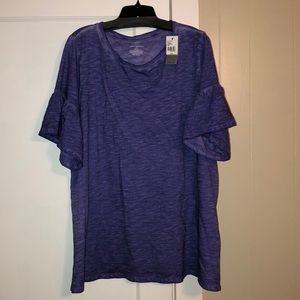Purple tee with ruffle sleeves